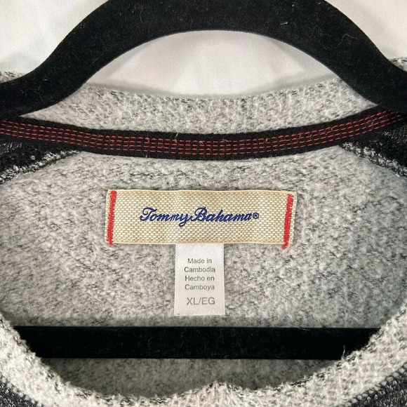 Tommy Bahama Sweater Men's XL Solid Grey Crew Neck Long Sleeve Cotton Pullover - Picture 5 of 9